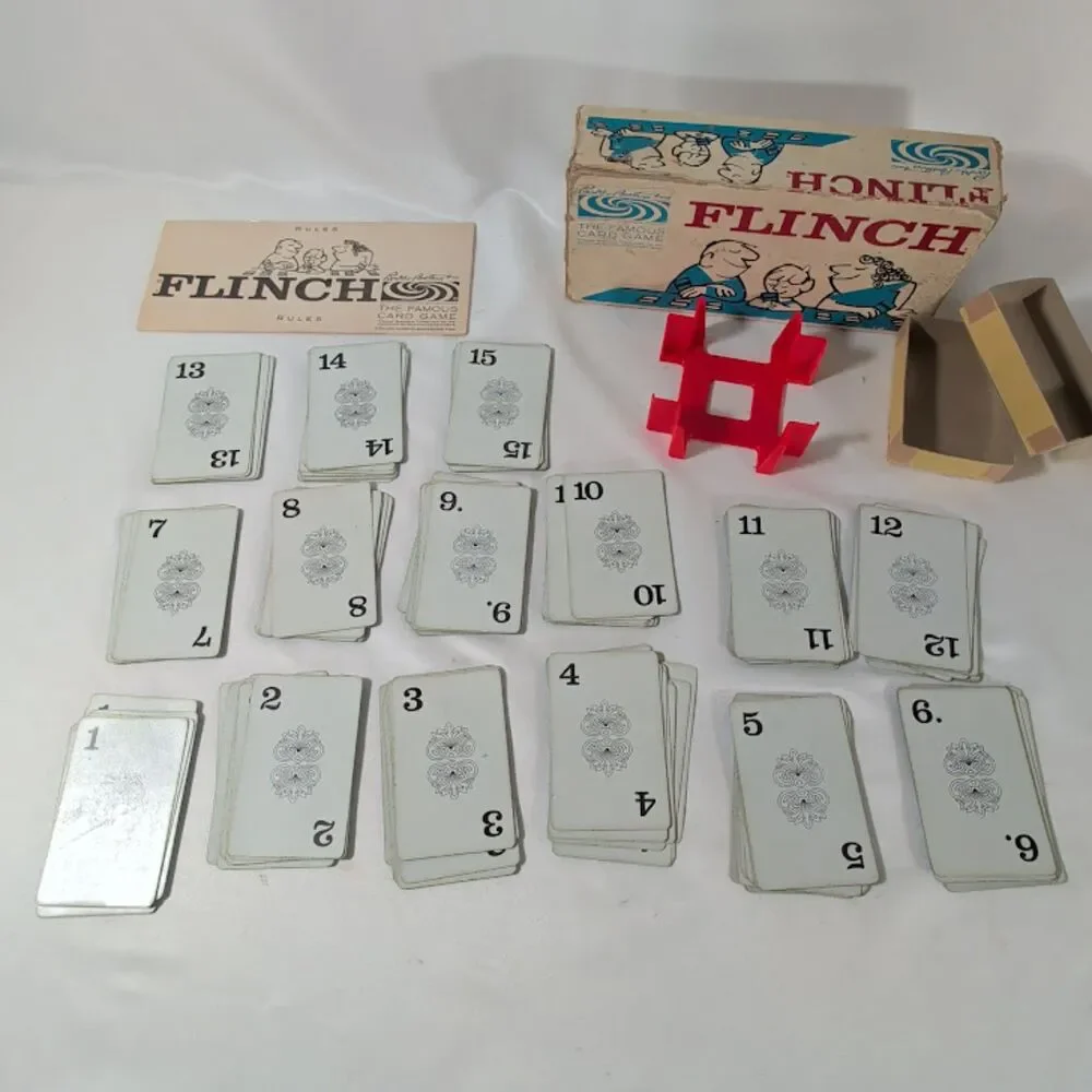 Vintage Parker Brothers Flinch Card Game Complete Red Card Holder Original Box